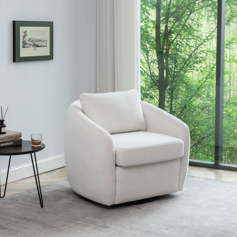 Fauteuil demi-tonneau pivotant rembourré Balvir, Crème, Mélange de polyester