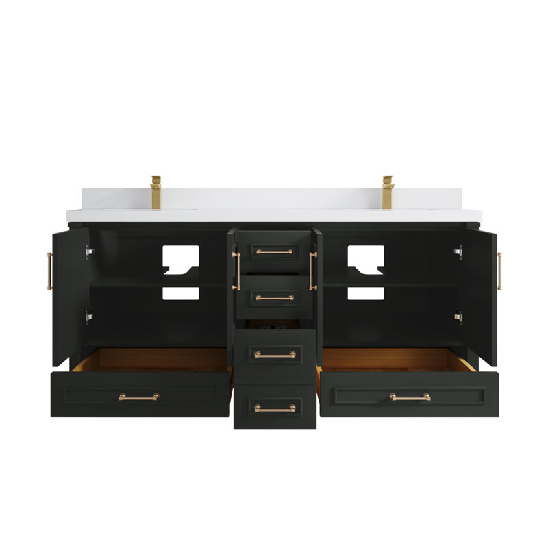 Aberdeen 72'' Double Bathroom Vanity with Top, White, Blacktop
