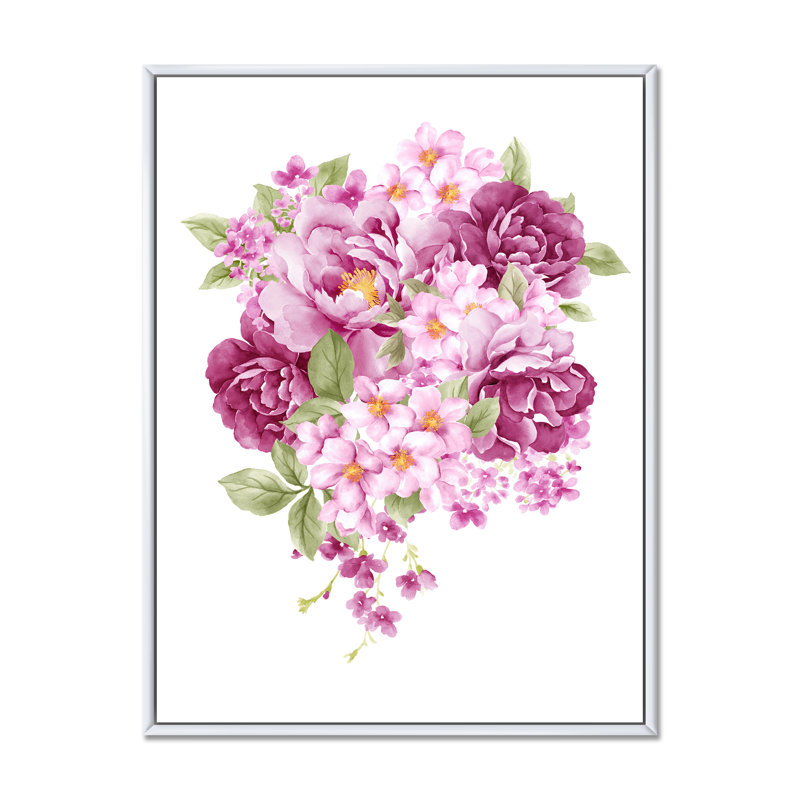 Fleurs roses rétro - peinture sur toile, H 32 po x l 16 po x P 1 po, Toile blanche encadrée