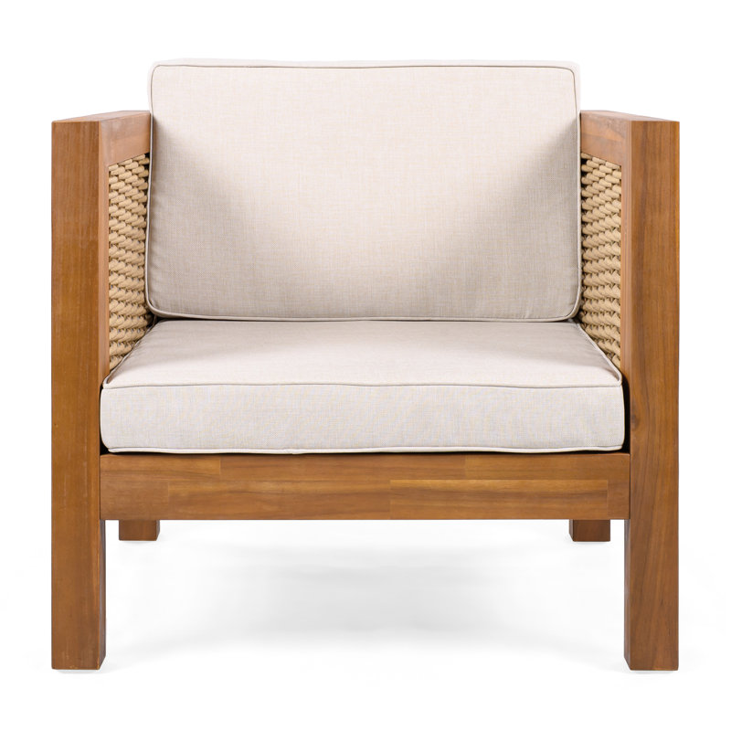 Outdoor Club Patio Chair with Cushions, Teak Wicker/Teak Finish, 1