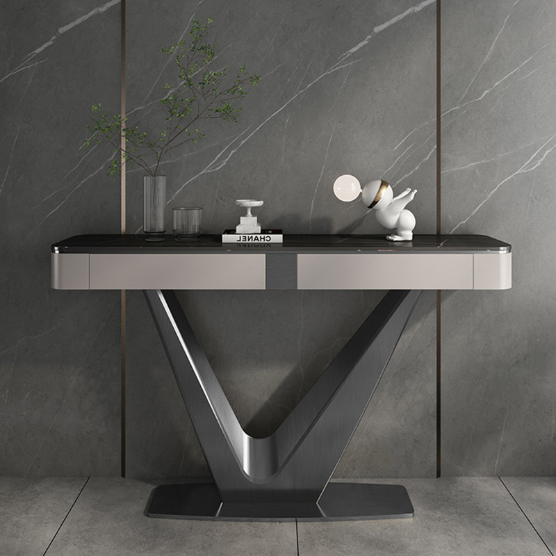 Italian-style light luxury high-end console table, Black, 35" H x 63" W x 13.8" D, Gray