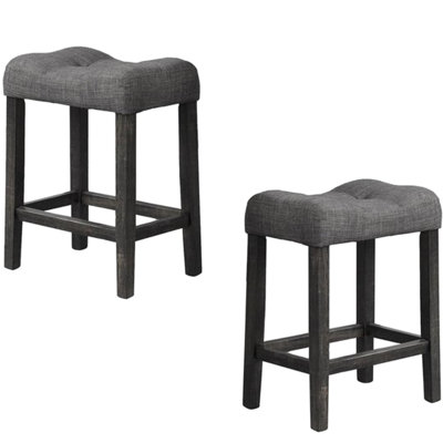 Of 2 Transitional Style Counter Height Dining Stools With Footrest, Seat, Oak - Coloured, Engineered Hardwood And Linen Blend Upholstery For Comfort In Rooms Cushioned Footrest Finish,