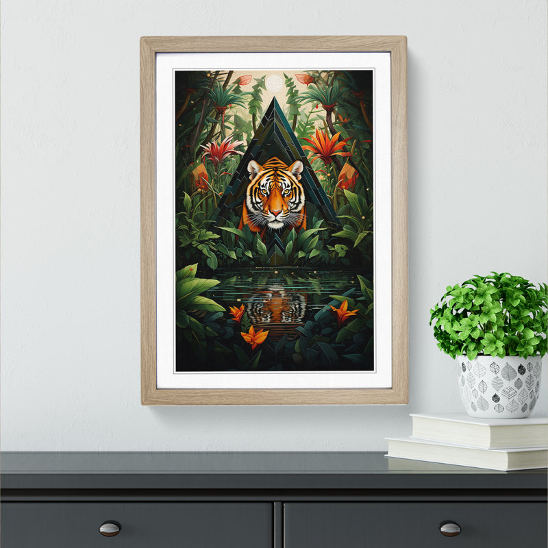 Jungle Geometric 1 Piece Single Picture Frame Wall Art, 34cm H x 25cm W x 2cm D, Oak Framed