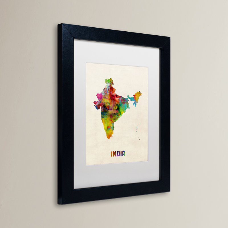 « india map », impression encadrée, H 14 po x l 11 po x P 0,5 po, Blanc, Cadre noir