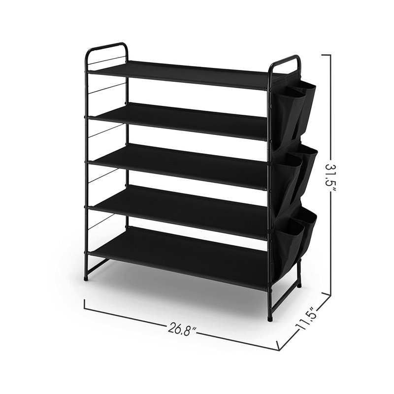 Range-chaussures empilable et extensible à 5 niveaux avec poches latérales 6 poches