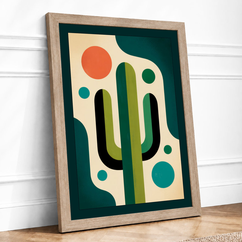 Geometric Cactus Mid-Century - Framed Print, A1 - 84.1 x 59.4 cm, Oak