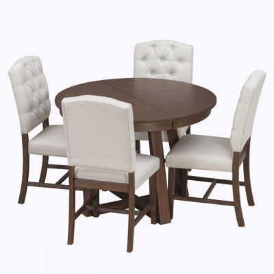 Ensemble de salle à manger 5 pièces rétro fonctionnel, table ronde avec une l 16 po et 4 chaises rembourrées
