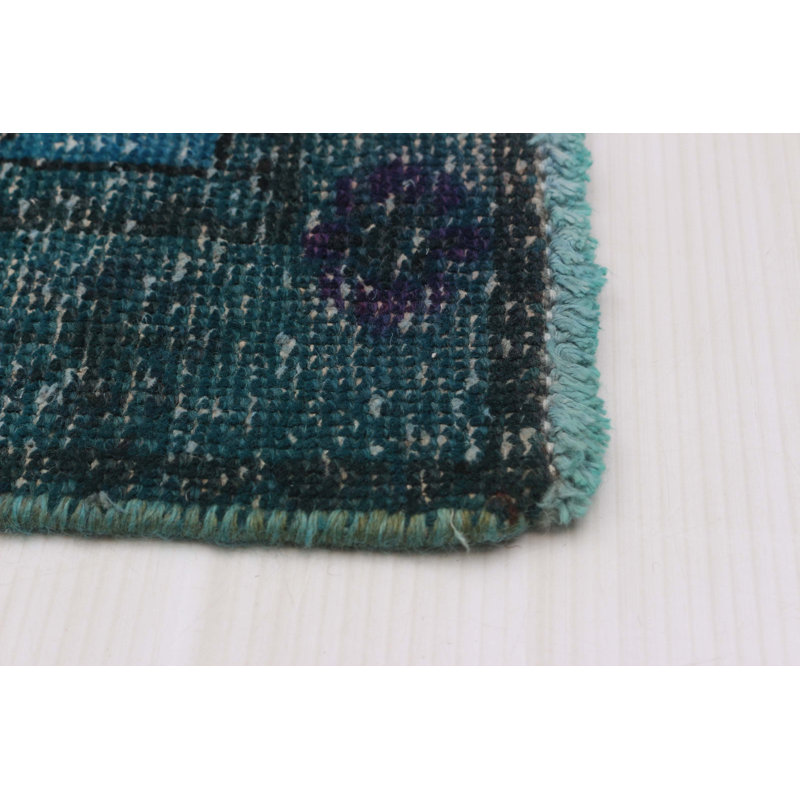 Tapis de couloir vert en laine Aalilah One-of-a-Kind 3 pi 4 po x 10 pi 6 po