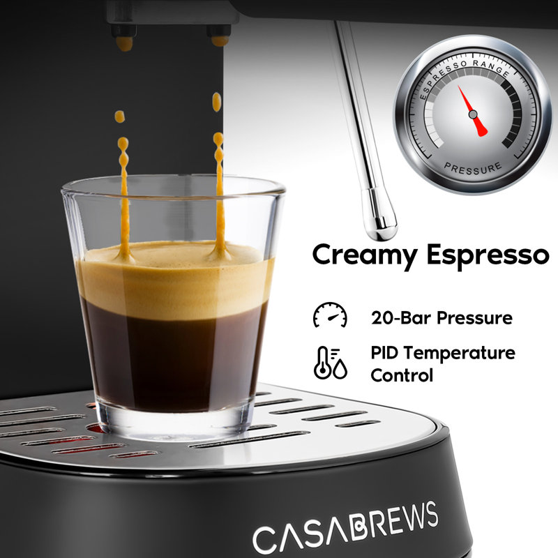 Casabrews Black Stainless Steel Automatic Espresso Machine with Steam Wand