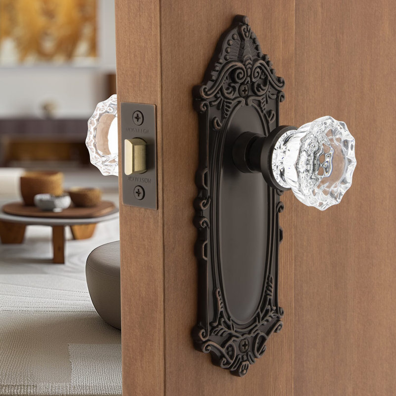 Plaque victorienne avec bouton de porte en cristal, Bronze intemporel, 2-3/8 po