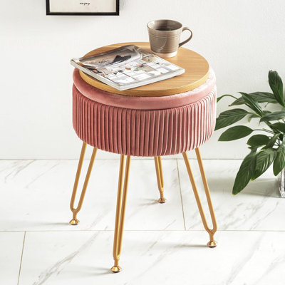Repose-pieds avec repose-pieds avec rangement, table d'appoint avec tabouret de coiffeuse avec pattes dorées, couvercle de table basse, rose