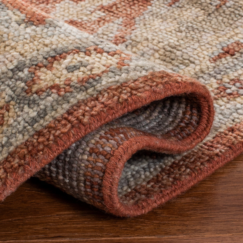 Southwestern Hand-Knotted Wool Rust / Grey Area Rug, Rectangle 9' x 12'