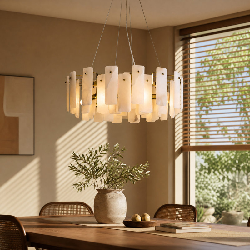 Lustre en albâtre naturel à 8 lumières de 60 cm (23,6 po), lustre en marbre naturel à intensité variable
