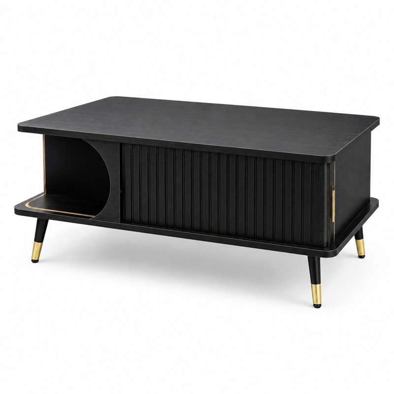 Table basse à plateau relevable en noyer de 39,4 po avec rangement dissimulé et tablette latérale ouverte, Black