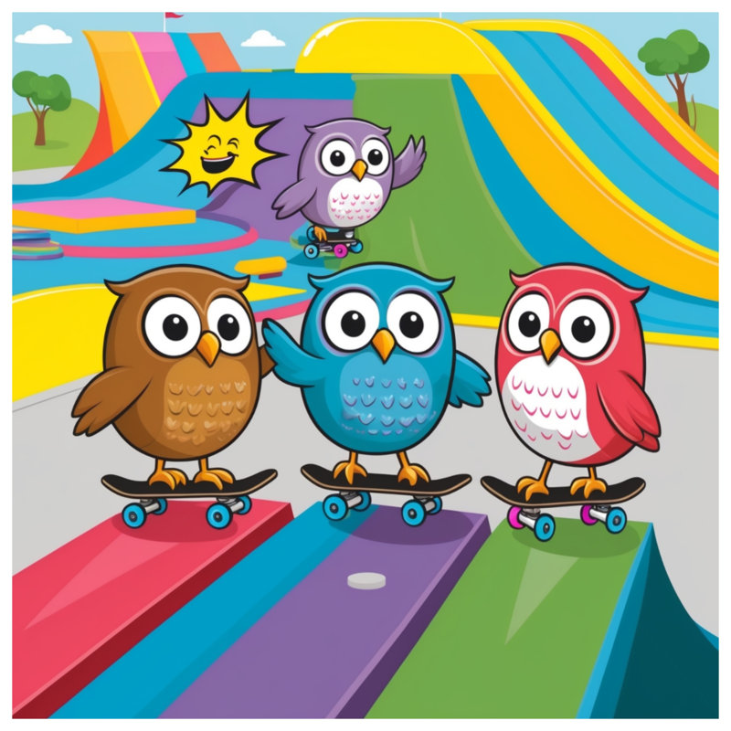 Colourful Skateboarding Owls Double Sided Throw Pillows, 20 x 20 inches