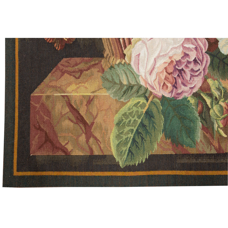 Tapis crème, vert et bleu noué à la main de haute qualité