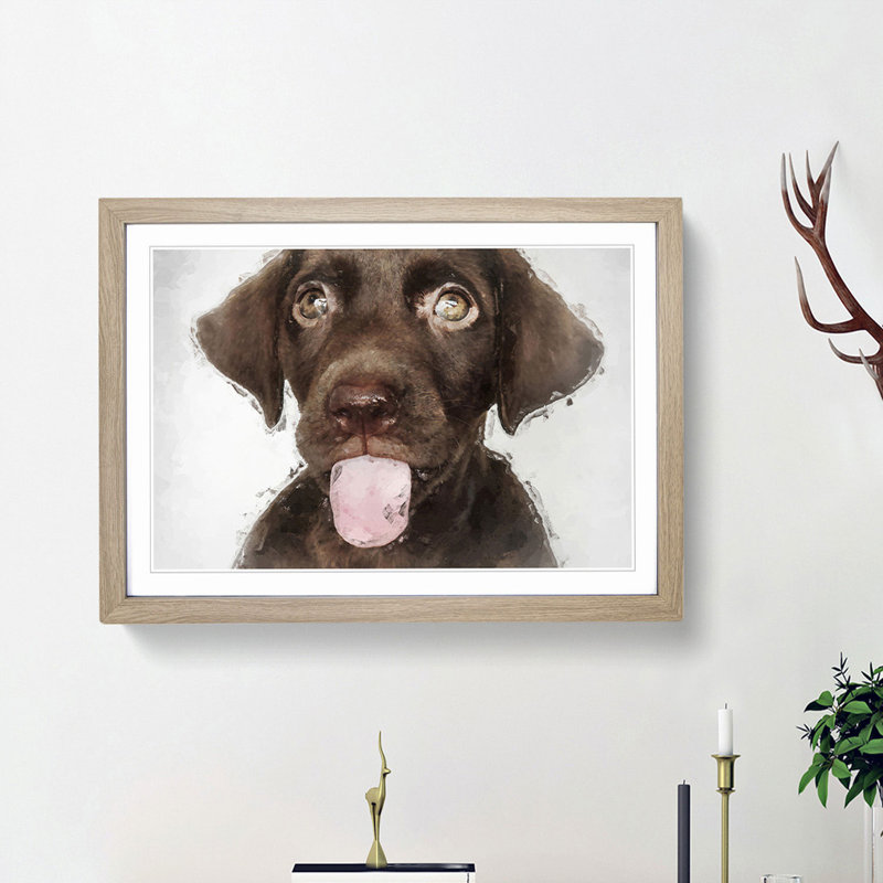 Chocolate Labrador Puppy in Abstract - Picture Frame Graphic Art Print, 36cm H x 48cm W x 2cm D, Oak Framed