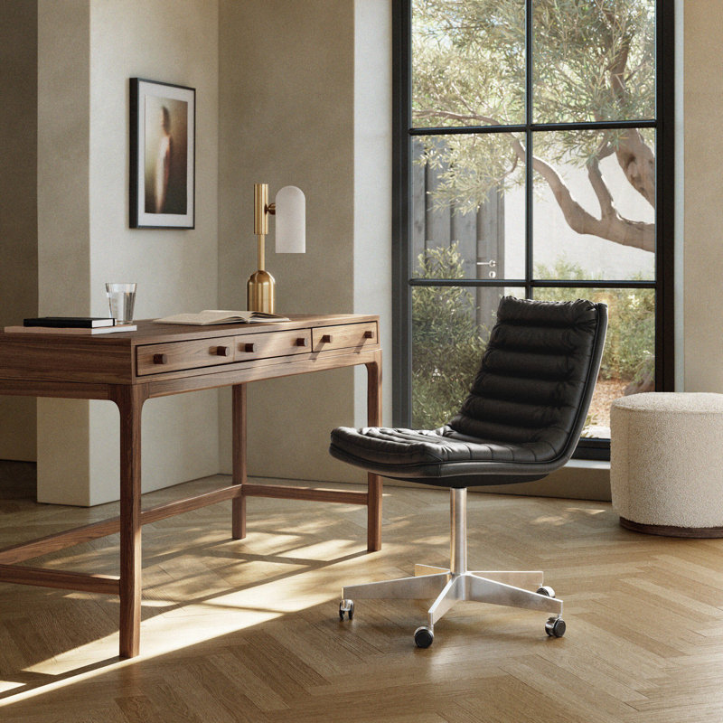 Malibu Leather Swivel Task Chair, Rider Black Genuine Leather