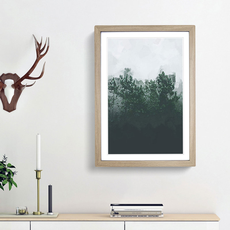 Snowing upon the Trees in Abstract - Picture Frame Graphic Art Print, 36cm H x 27cm W x 2cm D, Oak Framed