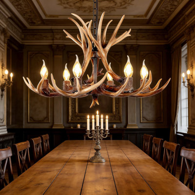 Faux Antler Chandelier Light Fixture - Rustic 6-Light Farmhouse Deer Antler Chandelier For Kitchen Island, Living Room, Bedroom, Or Cabin