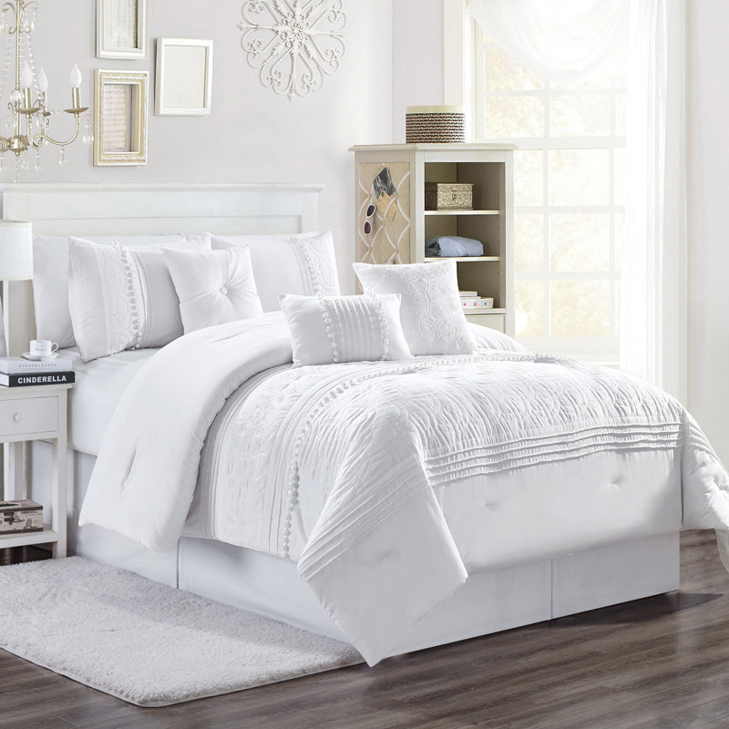 Modern & Contemporary Polyester Floral Comforter, Full Comforter + 6 Additional Pieces, Blush Pink