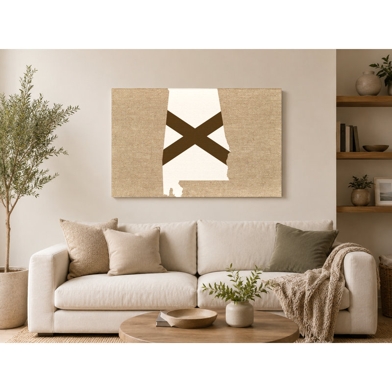 Alabama State Map with Flag - Art mural sur toile paysage, L 20 po x H 16 po