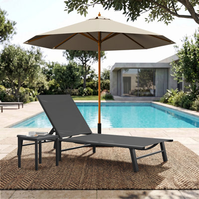 Outdoor Patio Aluminum Chaise Lounge With Adjustable Reclining Back