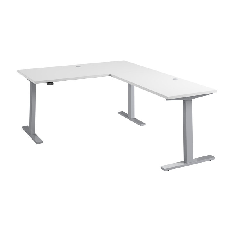 Move 60 Series Adjustable Height L-Shaped Steel Standing Desk, White, 27" H x 59.5" W x 77" D, Gray
