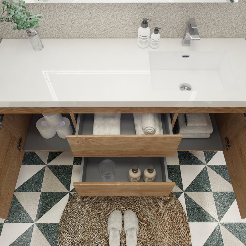 Single Bathroom Vanity with Acrylic Top, Oak