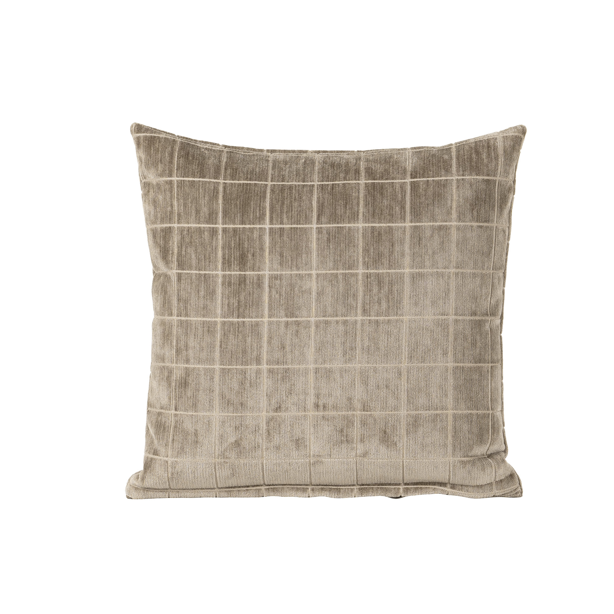 Otterville Velvet Grid Throw Pillow, Feather, Mushroom Geometric, 22"H x 22"W