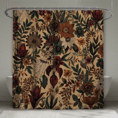 Rideaux de douche à motif floral beige