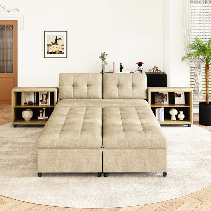 121.2" Versatile Chenille Bed, Brown - With Storage , To Different Layouts, & Practical Modular Included, Cover, Convertible Seating Arrangements,