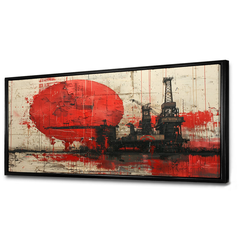 Impression d'art mural rouge noir et pétrochimie, Toile avec cadre flottant noir, H 28 po x l 60 po x P 1,5 po