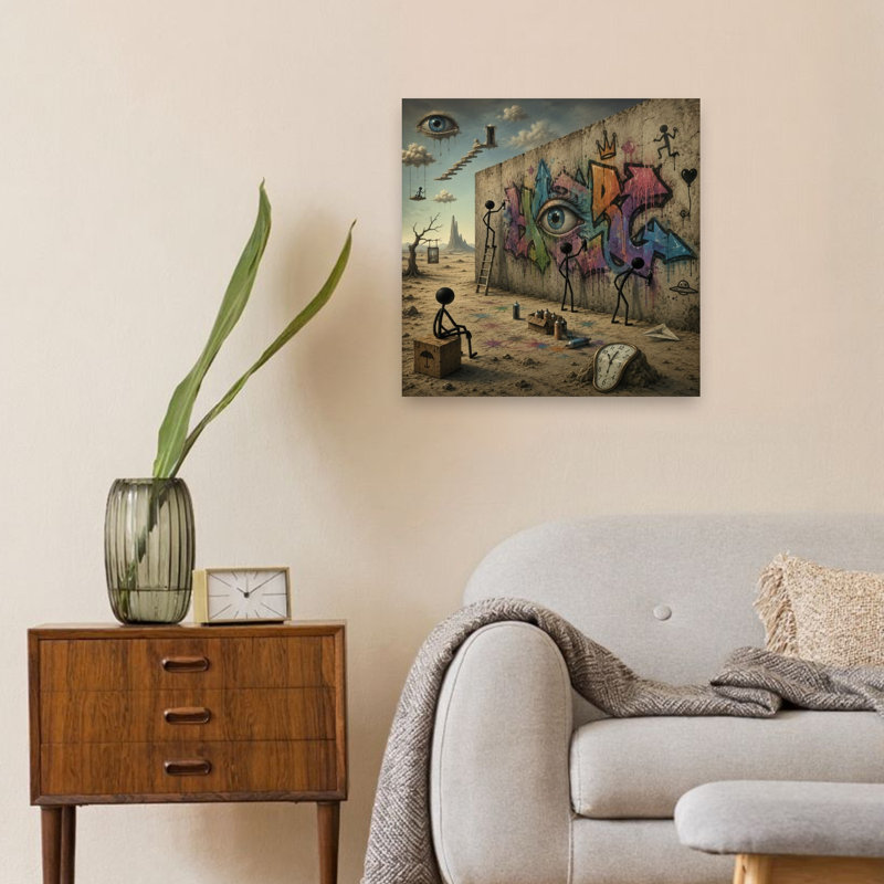 Surreal Desert Graffiti Wall Surreal Abstract Contemporary Landscape Urban Wall Art Print by Katie Towers - Wrapped Canvas Print