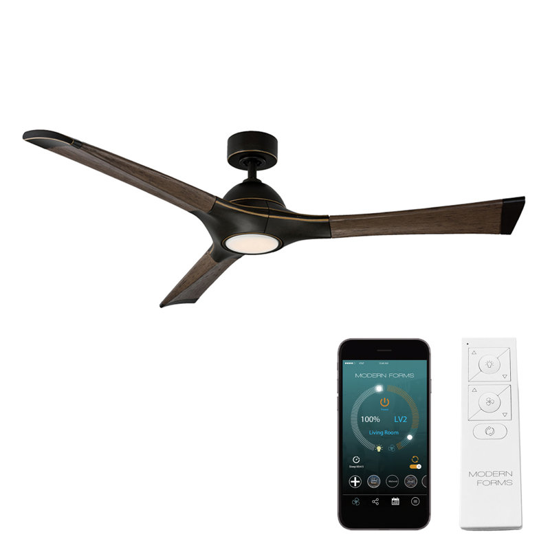 72" Woody 3 - Blade Outdoor Smart Propeller Ceiling Fan with Light Kit Included, 60", Oil Rubbed Bronze/Dark Walnut, 3000K