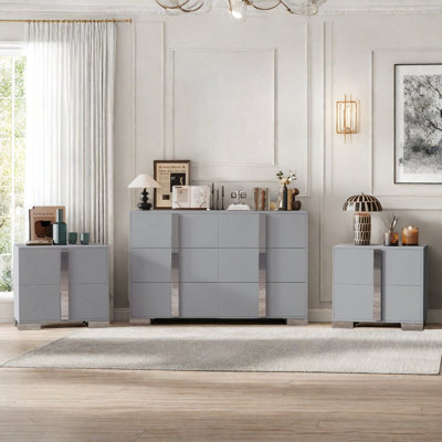 3-pieces Sets, 6 Drawers Dresser And 2 Nightstands With Metal Handles by Wrought Studio