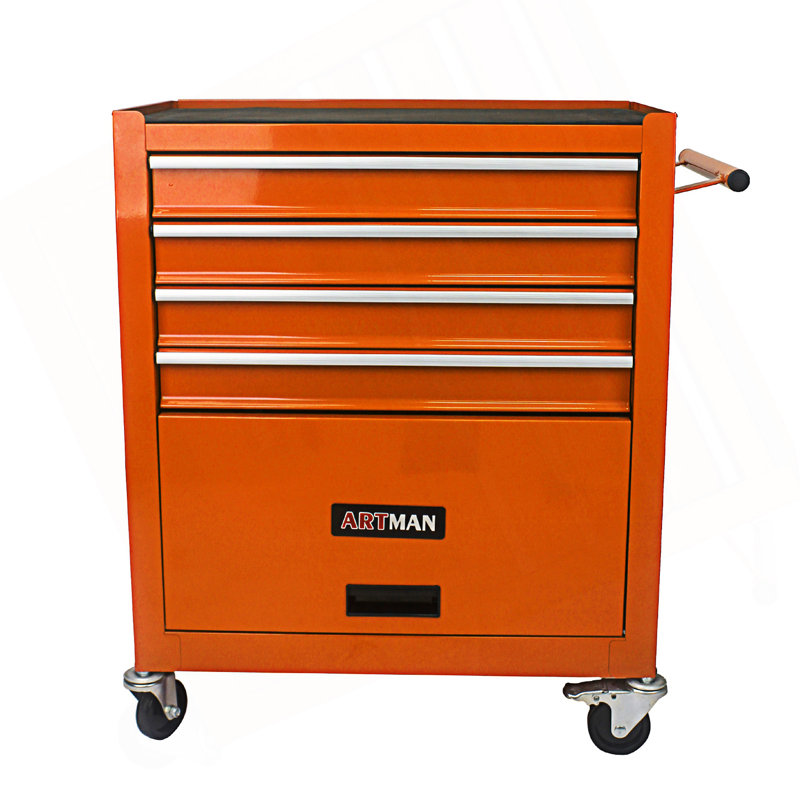 Chariot à outils multifonctionnel 4 tiroirs avec roulettes et 4 tiroirs, Orange