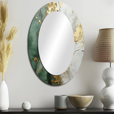 Fusion de peinture dorée et verte - Miroir décoratif abstrait ovale sur métal