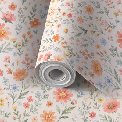 Peel and Stick Wallpaper Contact Paper Vintage cute seamless ditsy wild flowers All floral colorful daisy Self Adhesive and Removable 24in x 118in(60x300cm)