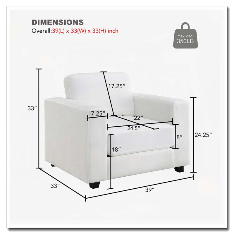 Fauteuil d'appoint en tissu chenille avec fauteuil Chenille, Ivoire ivoire