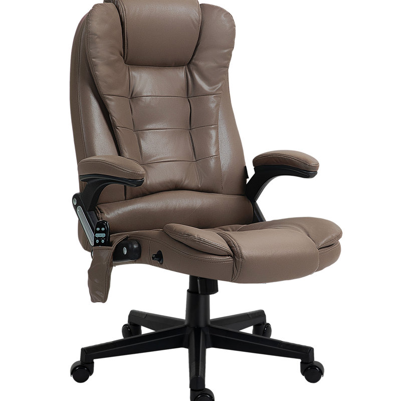 Chaise de bureau - brun foncé, massage vibrant et chauffant à 6 points, inclinable, rembourré, brun réglable avec siège chauffant pour le travail quotidien
