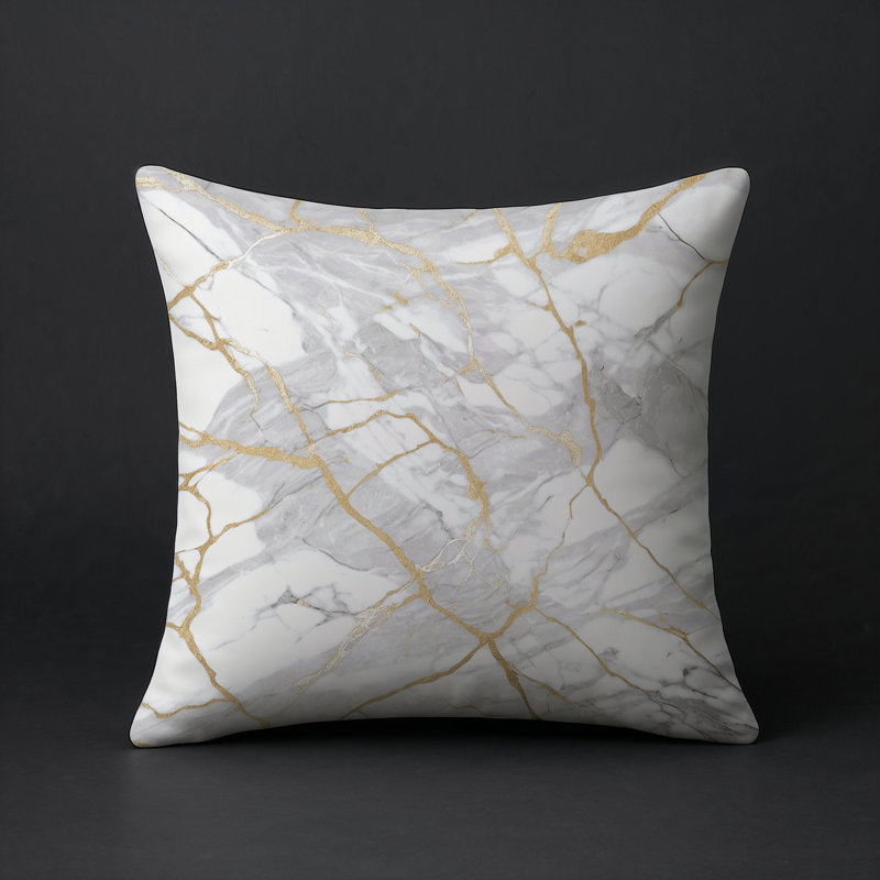 Coussin décoratif intérieur / extérieur gris Modern Modern, Carré 16 po, Vert / jaune / marbre gris 5