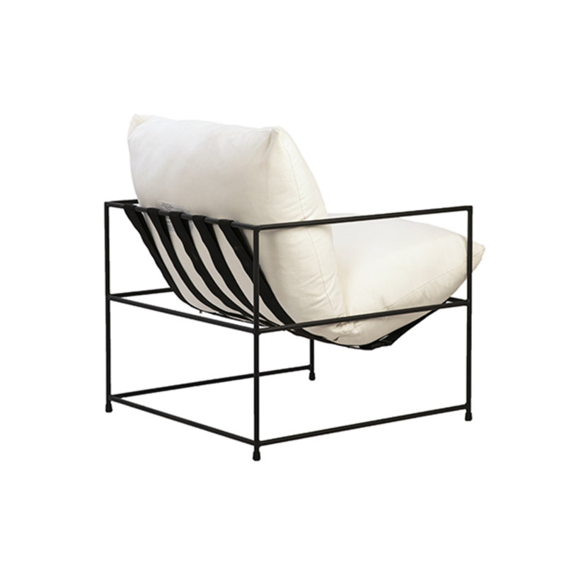Inska Black Iron Hammock Style Occasional Chair, 33" H x 28" W x 30" D, White Natural