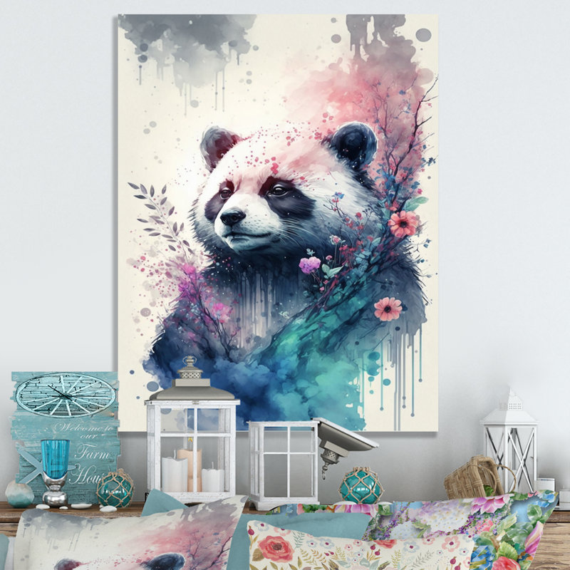 Mignon panda floral - peinture sur toile, Toile tendue