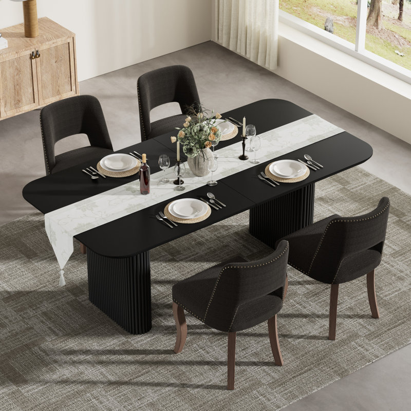 Ensemble de salle à manger rectangulaire moderne à double caisson avec chaise en bois Modern Farmhouse, Noir, Noir