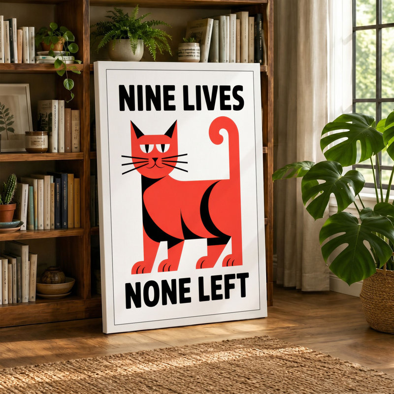 Nine Lives, None Left Mid-Century 1 Piece Wrapped Canvas Wall Art, 18x12 - 45.7 x 30.5 cm, White Border