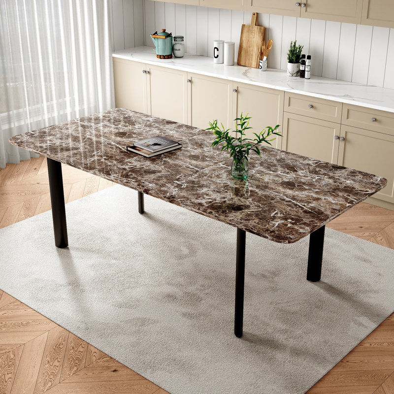 78.7 In. Rectangular Extendable Modern Dining Table For 6-8 With Black Metal Legs