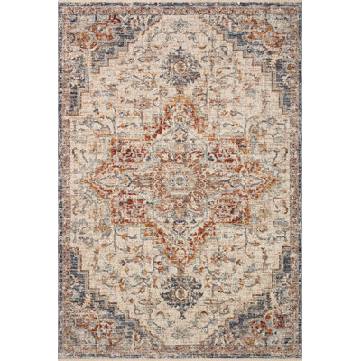Sorrento Oriental Machine Made Power Loom Polyester Area Rug in Ivory/Fiesta