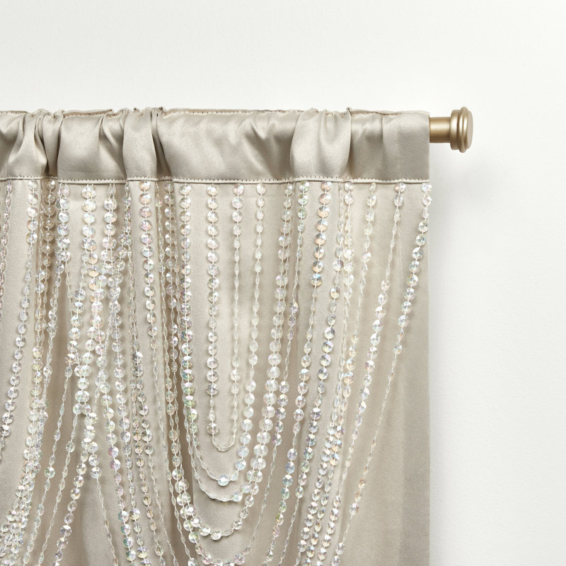 Sand Polyester Room Darkening Beaded Valance Curtain Panels