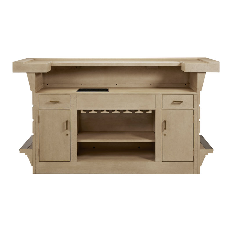 American Heritage Port Royal Home Bar – Solid Wood & Veneer Design with Wine Rack, Ice Bucket, Glassware Holders, Locking Cabinets & Storage Drawers, White Oak Finish